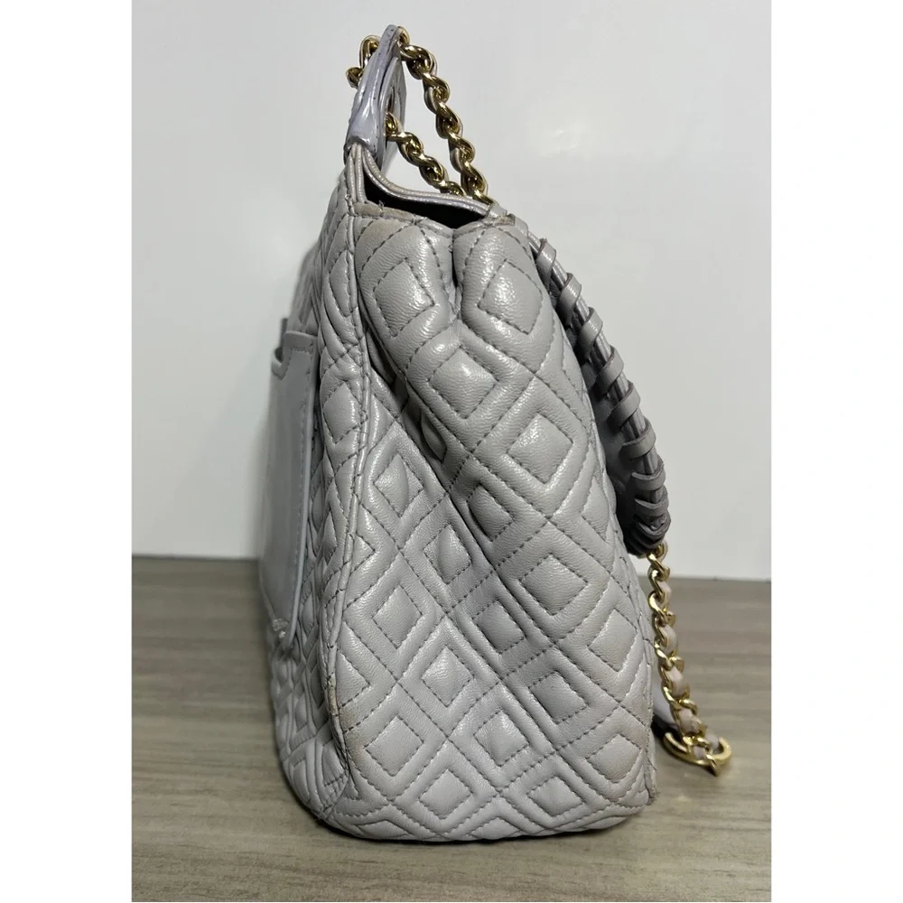 Tory Burch Marion Saddle Mercury Quilted Leather Shoulder Bag